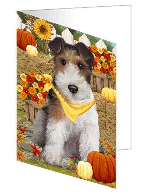 Fall Autumn Greeting Wire Fox Terrier Dog with Pumpkins Handmade Artwork Assorted Pets Greeting Cards and Note Cards with Envelopes for All Occasions and Holiday Seasons GCD61103