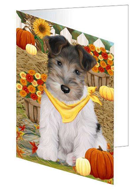 Fall Autumn Greeting Wire Fox Terrier Dog with Pumpkins Handmade Artwork Assorted Pets Greeting Cards and Note Cards with Envelopes for All Occasions and Holiday Seasons GCD61106