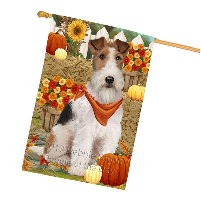 Fall Autumn Greeting Wire Fox Terrier Dog with Pumpkins House Flag FLG52438