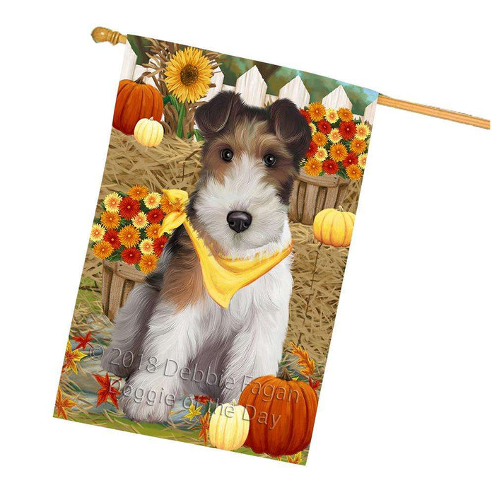 Fall Autumn Greeting Wire Fox Terrier Dog with Pumpkins House Flag FLG52439