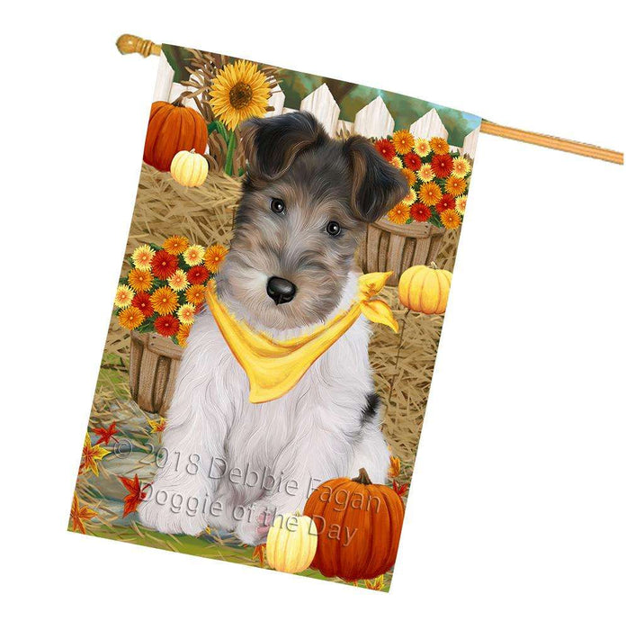 Fall Autumn Greeting Wire Fox Terrier Dog with Pumpkins House Flag FLG52440