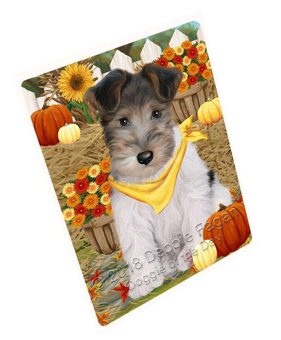 Fall Autumn Greeting Wire Fox Terrier Dog with Pumpkins Large Refrigerator / Dishwasher Magnet RMAG74340