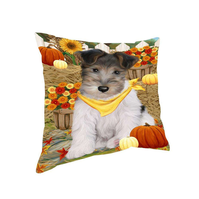 Fall Autumn Greeting Wire Fox Terrier Dog with Pumpkins Pillow PIL65592
