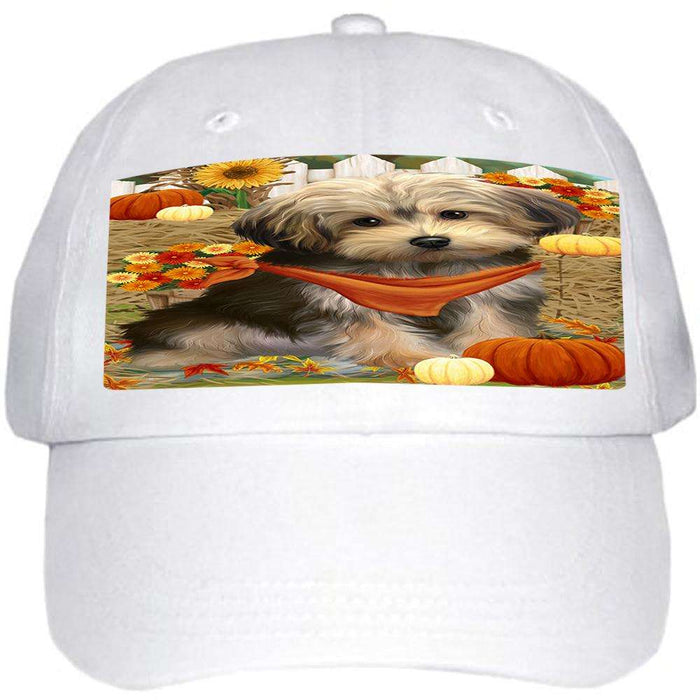 Fall Autumn Greeting Yorkipoo Dog with Pumpkins Ball Hat Cap HAT56403