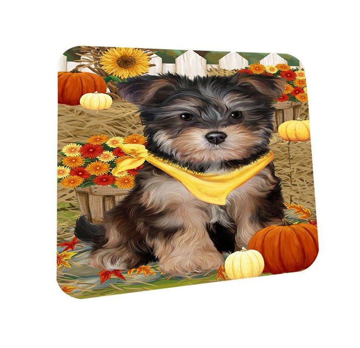 Fall Autumn Greeting Yorkipoo Dog with Pumpkins Coasters Set of 4 CST50839