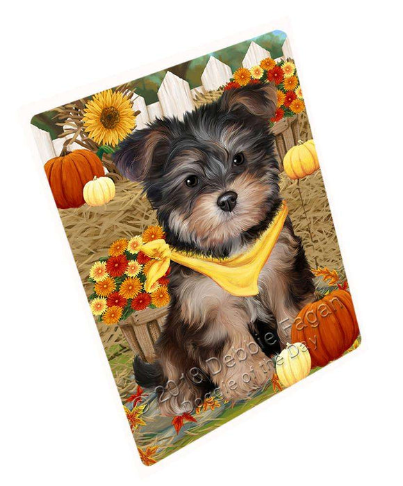Fall Autumn Greeting Yorkipoo Dog with Pumpkins Cutting Board C56700
