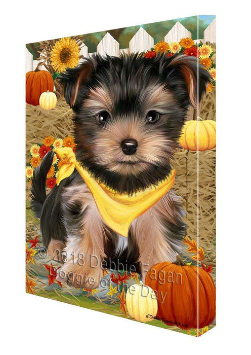 Fall Autumn Greeting Yorkshire Terrier Dog with Pumpkins Canvas Print Wall Art Décor CVS74285