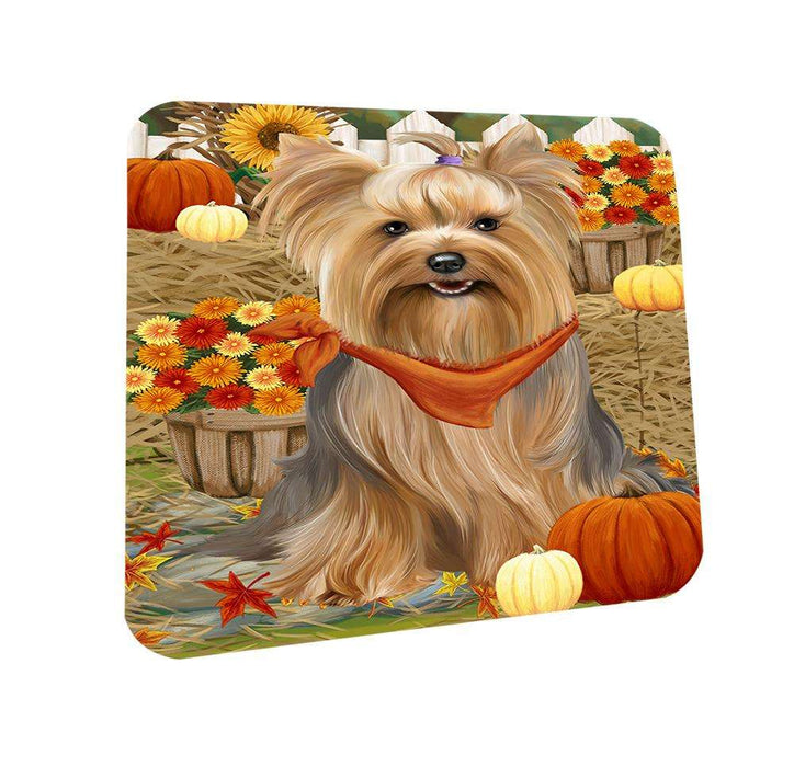 Fall Autumn Greeting Yorkshire Terrier Dog with Pumpkins Coasters Set of 4 CST50842
