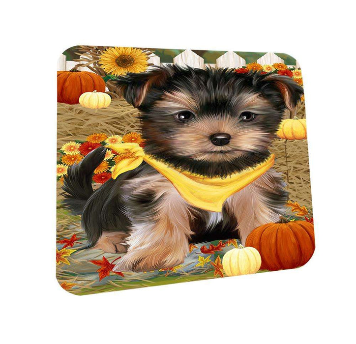 Fall Autumn Greeting Yorkshire Terrier Dog with Pumpkins Coasters Set of 4 CST50843