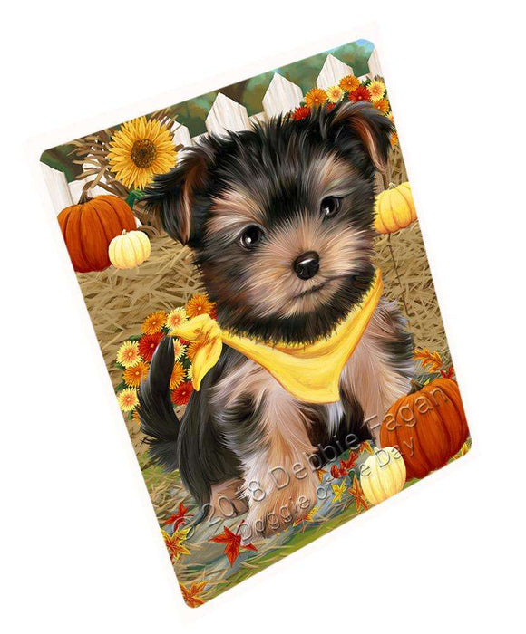 Fall Autumn Greeting Yorkshire Terrier Dog with Pumpkins Cutting Board C56712