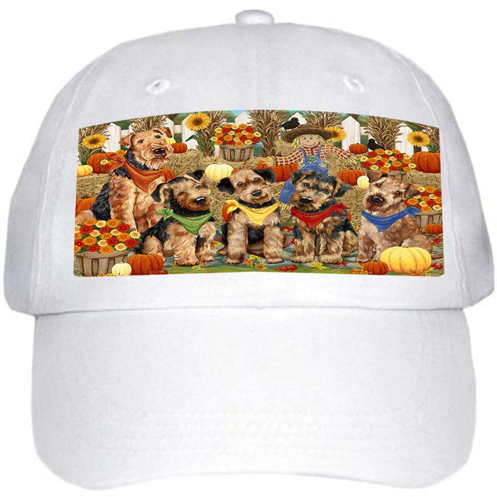 Fall Festive Gathering Airedale Terriers with Pumpkins Ball Hat Cap HAT55575