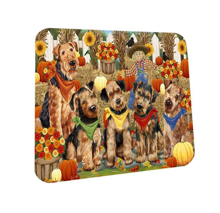 Fall Festive Gathering Airedale Terriers with Pumpkins Coasters Set of 4 CST50561