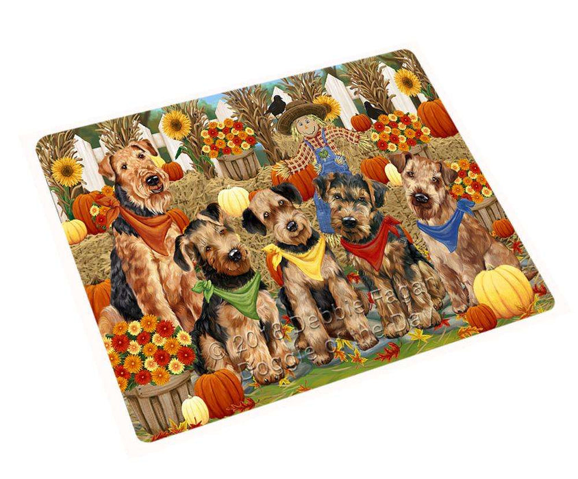 Fall Festive Gathering Airedale Terriers with Pumpkins Cutting Board C55866