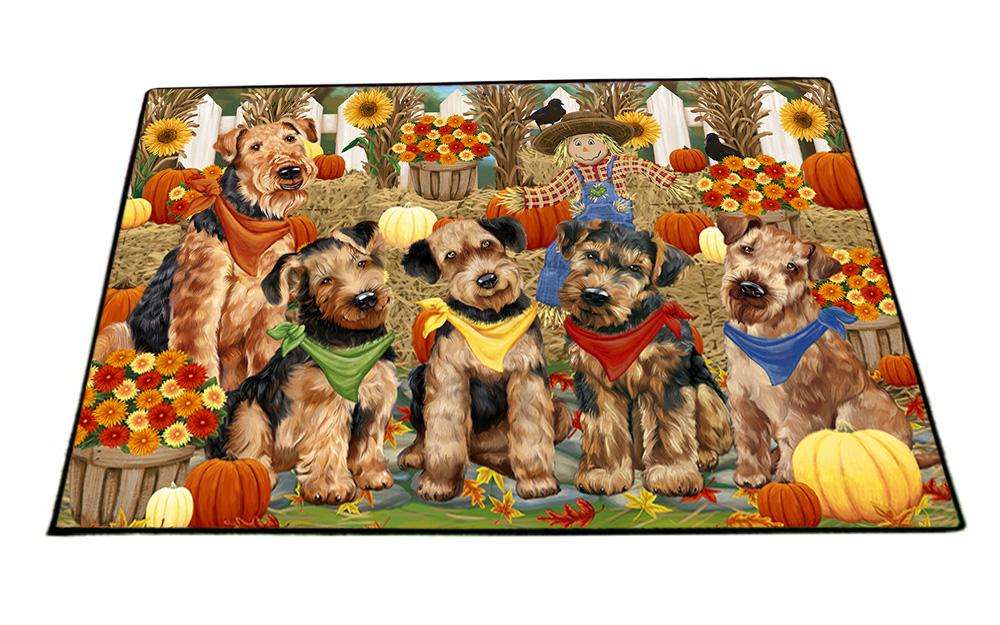 Fall Festive Gathering Airedale Terriers with Pumpkins Floormat FLMS50634