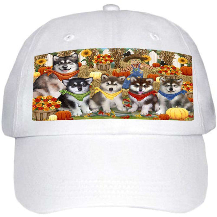 Fall Festive Gathering Alaskan Malamutes with Pumpkins Ball Hat Cap HAT55578