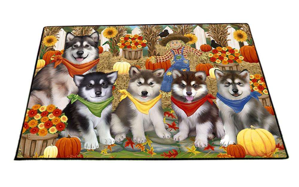 Fall Festive Gathering Alaskan Malamutes with Pumpkins Floormat FLMS50637