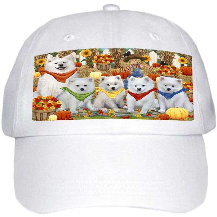 Fall Festive Gathering American Eskimos Dog with Pumpkins Ball Hat Cap HAT55581