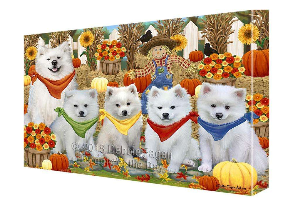 Fall Festive Gathering American Eskimos Dog with Pumpkins Canvas Print Wall Art Décor CVS71765