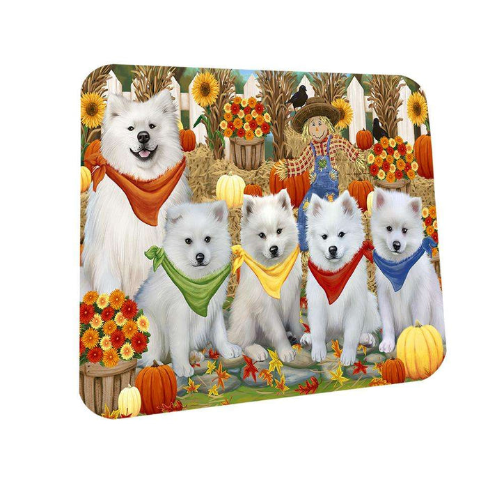 Fall Festive Gathering American Eskimos Dog with Pumpkins Coasters Set of 4 CST50563