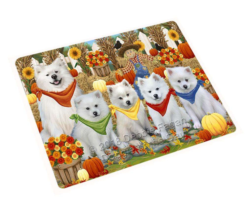 Fall Festive Gathering American Eskimos Dog with Pumpkins Cutting Board C55872