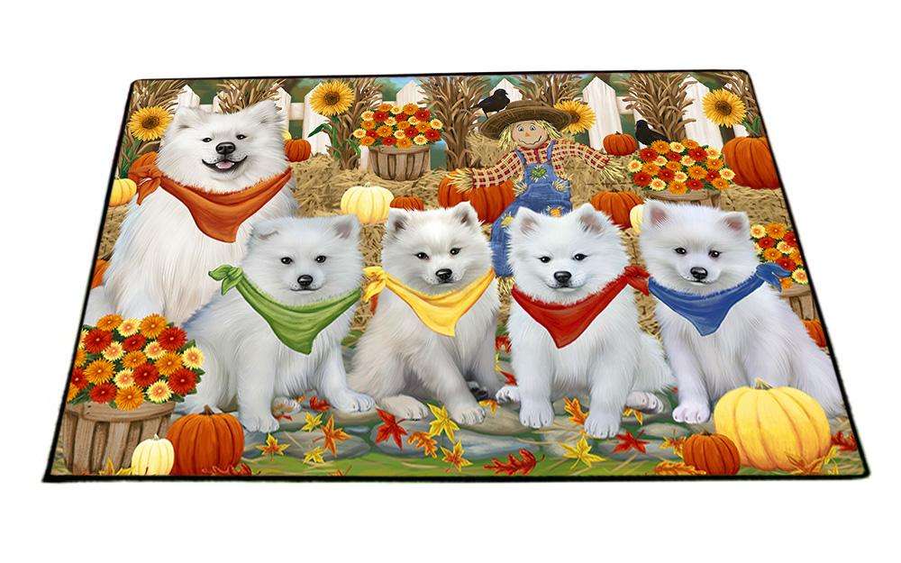 Fall Festive Gathering American Eskimos Dog with Pumpkins Floormat FLMS50640