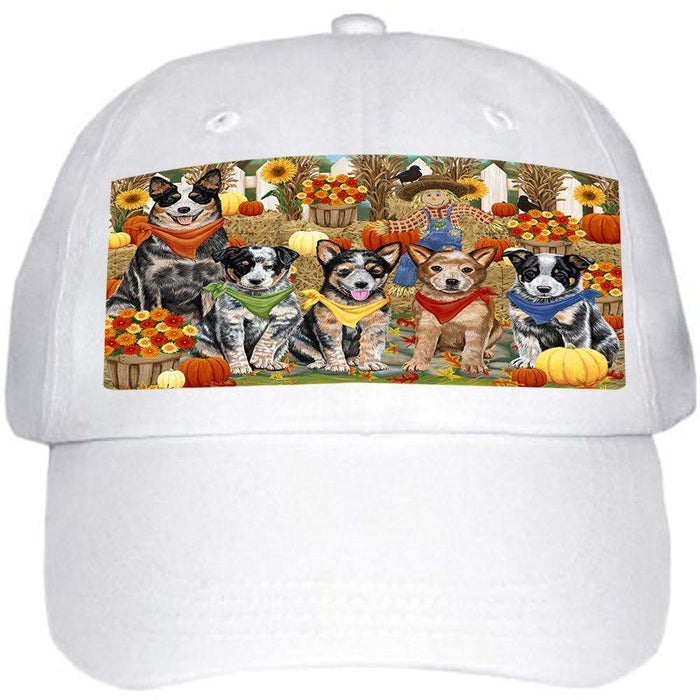 Fall Festive Gathering Australian Cattle Dogs with Pumpkins Ball Hat Cap HAT55587
