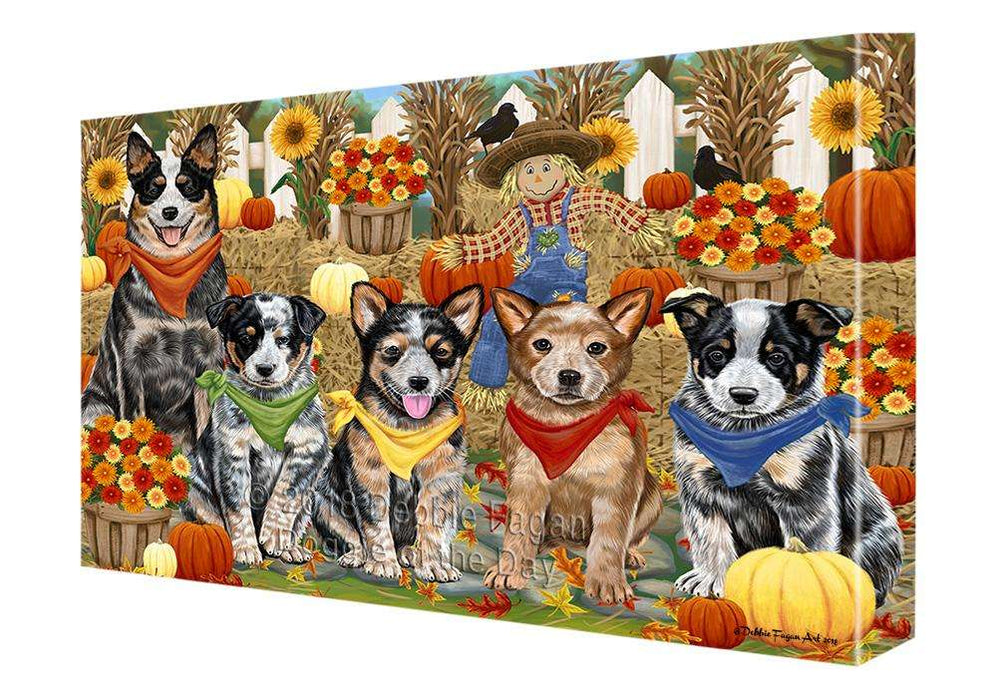 Fall Festive Gathering Australian Cattle Dogs with Pumpkins Canvas Print Wall Art Décor CVS71783