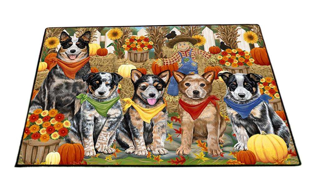 Fall Festive Gathering Australian Cattle Dogs with Pumpkins Floormat FLMS50646