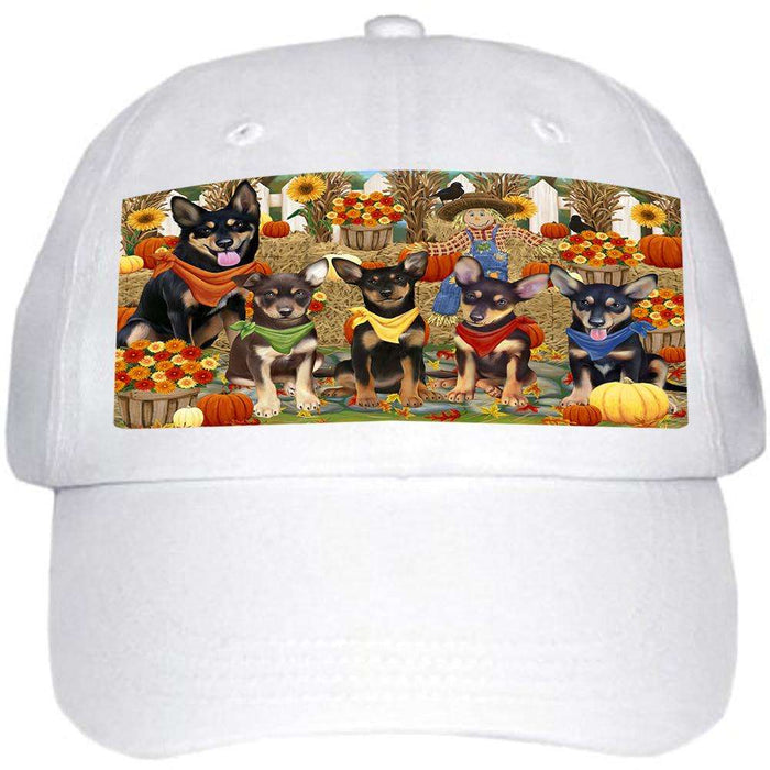 Fall Festive Gathering Australian Kelpies Dog with Pumpkins Ball Hat Cap HAT55590