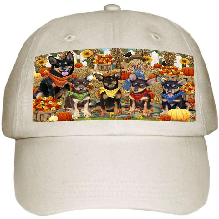 Fall Festive Gathering Australian Kelpies Dog with Pumpkins Ball Hat Cap HAT55590