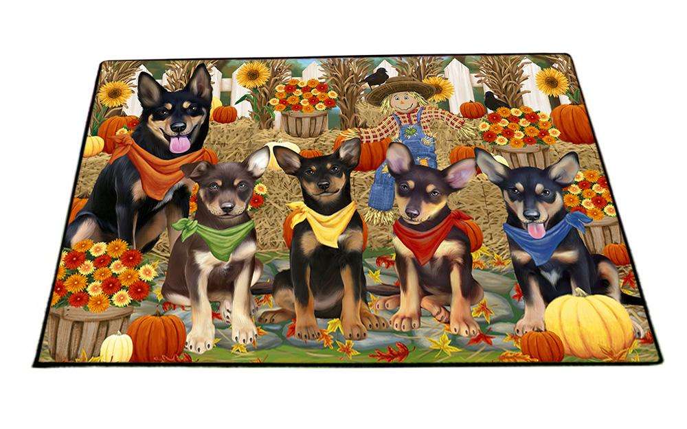 Fall Festive Gathering Australian Kelpies Dog with Pumpkins Floormat FLMS50649