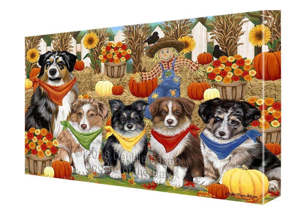 Fall Festive Gathering Australian Shepherds Dog with Pumpkins Canvas Print Wall Art Décor CVS71801