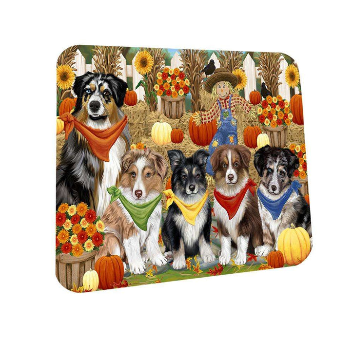 Fall Festive Gathering Australian Shepherds Dog with Pumpkins Coasters Set of 4 CST50567