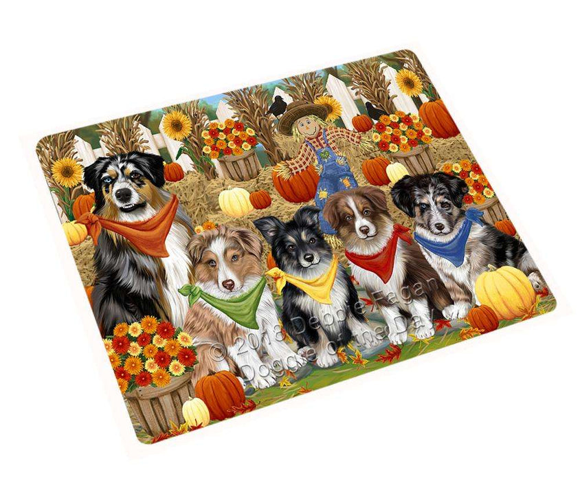 Fall Festive Gathering Australian Shepherds Dog with Pumpkins Cutting Board C55884