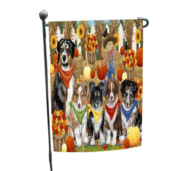 Fall Festive Gathering Australian Shepherds Dog with Pumpkins Garden Flag GFLG0501