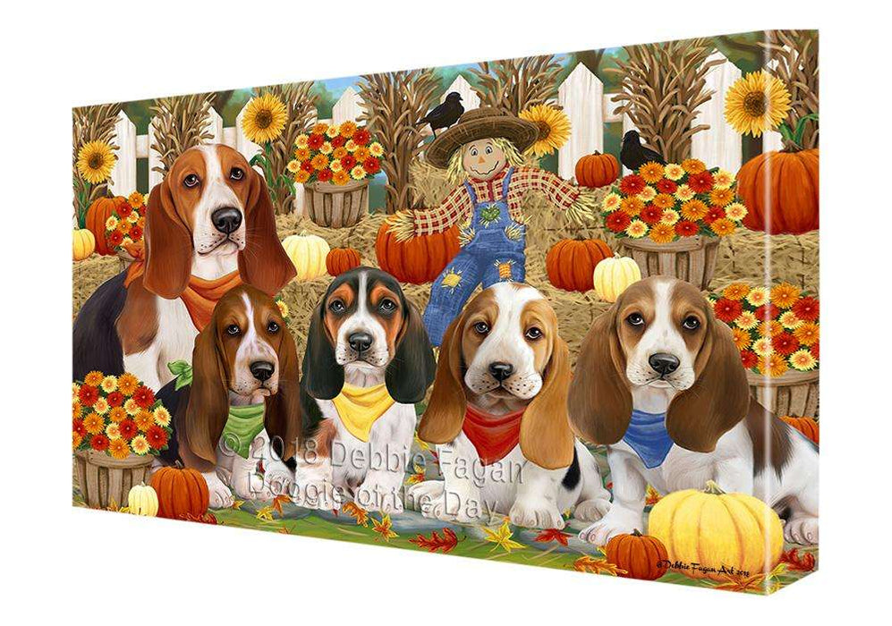 Fall Festive Gathering Basset Hounds Dog with Pumpkins Canvas Print Wall Art Décor CVS71810