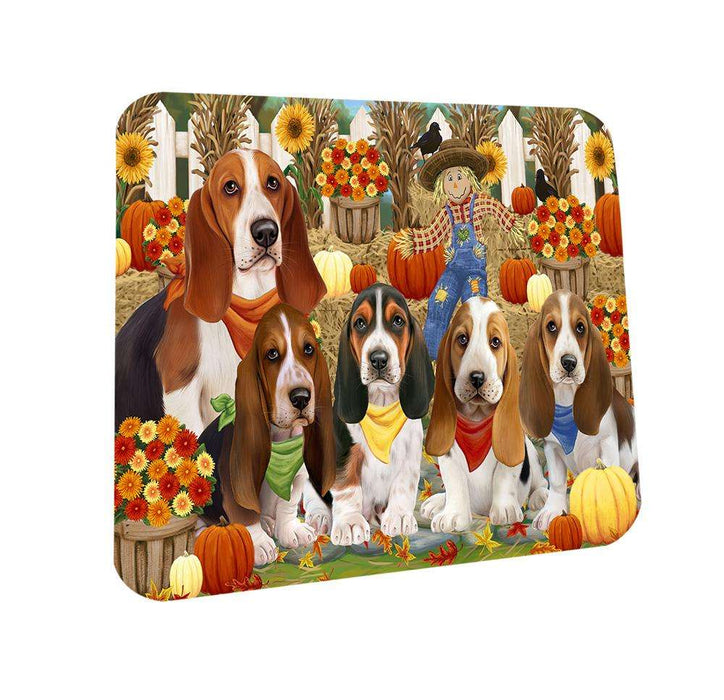 Fall Festive Gathering Basset Hounds Dog with Pumpkins Coasters Set of 4 CST50568