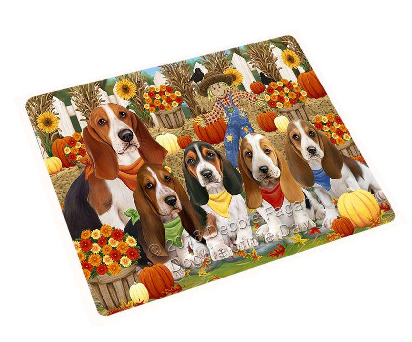 Fall Festive Gathering Basset Hounds Dog with Pumpkins Cutting Board C55887