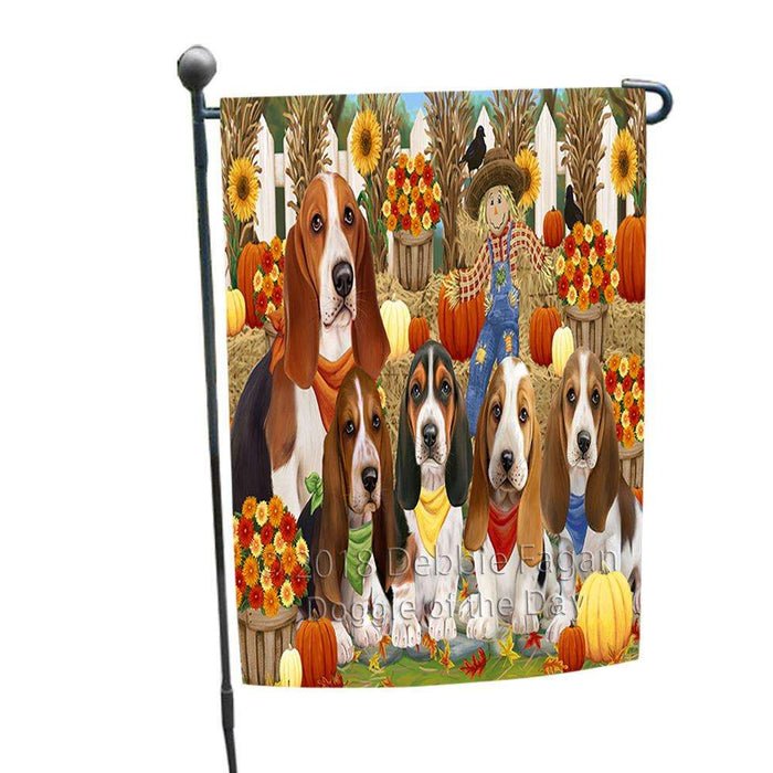 Fall Festive Gathering Basset Hounds Dog with Pumpkins Garden Flag GFLG0502