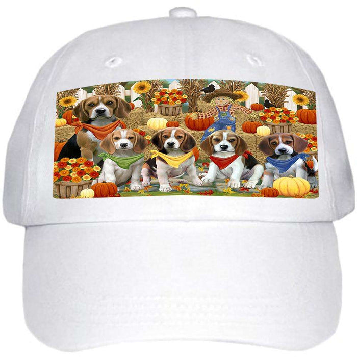 Fall Festive Gathering Beagles Dog with Pumpkins Ball Hat Cap HAT55599