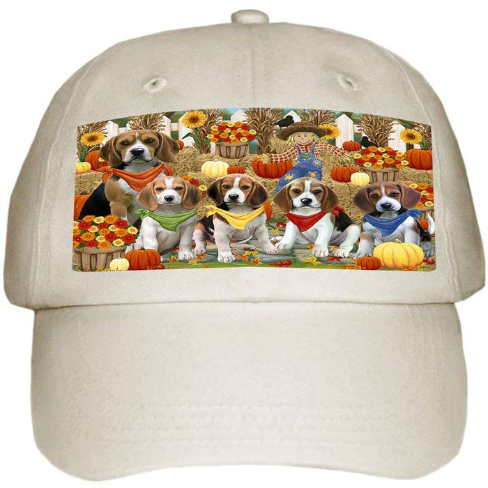 Fall Festive Gathering Beagles Dog with Pumpkins Ball Hat Cap HAT55599