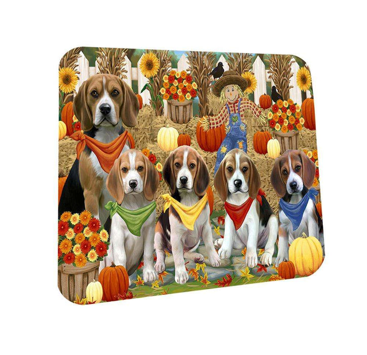 Fall Festive Gathering Beagles Dog with Pumpkins Coasters Set of 4 CST50569