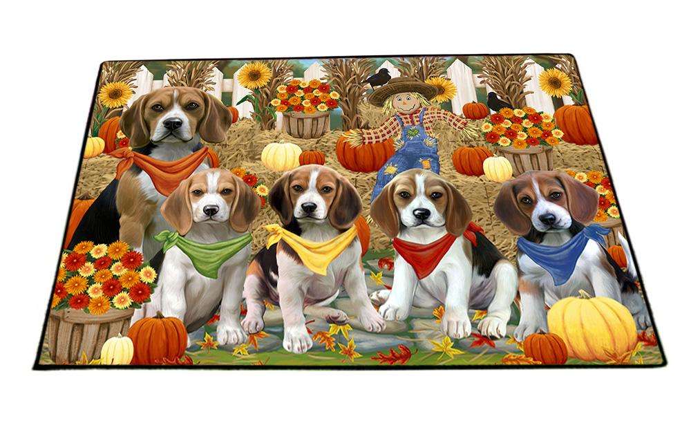 Fall Festive Gathering Beagles Dog with Pumpkins Floormat FLMS50658