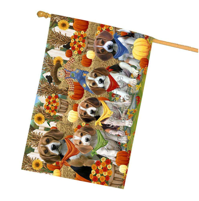 Fall Festive Gathering Beagles Dog with Pumpkins House Flag FLG50639