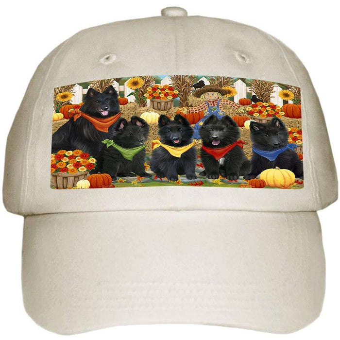 Fall Festive Gathering Belgian Shepherds Dog with Pumpkins Ball Hat Cap HAT55602