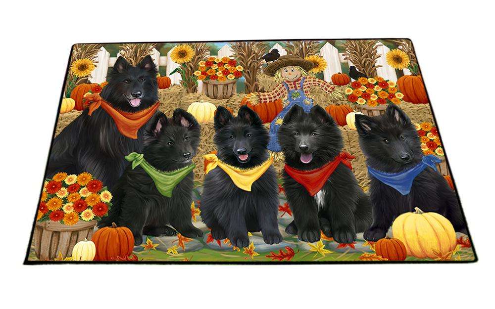 Fall Festive Gathering Belgian Shepherds Dog with Pumpkins Floormat FLMS50661