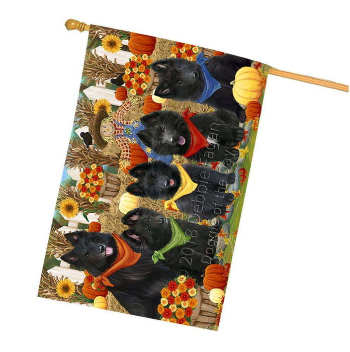 Fall Festive Gathering Belgian Shepherds Dog with Pumpkins House Flag FLG50640