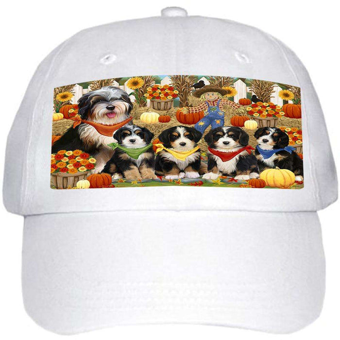 Fall Festive Gathering Bernedoodles Dog with Pumpkins Ball Hat Cap HAT56103