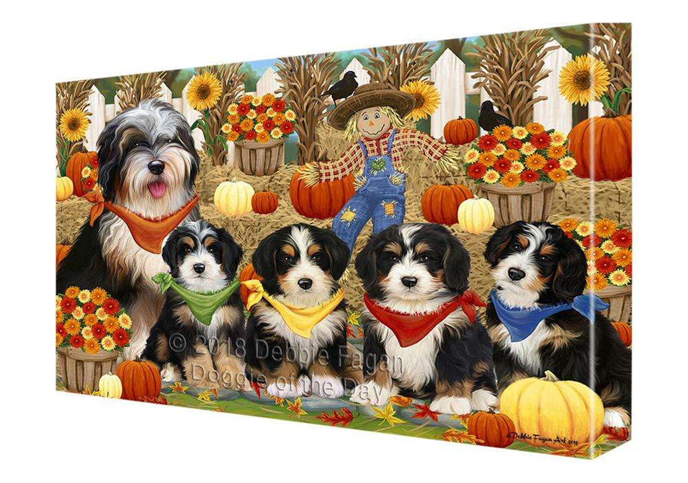 Fall Festive Gathering Bernedoodles Dog with Pumpkins Canvas Print Wall Art Décor CVS73331