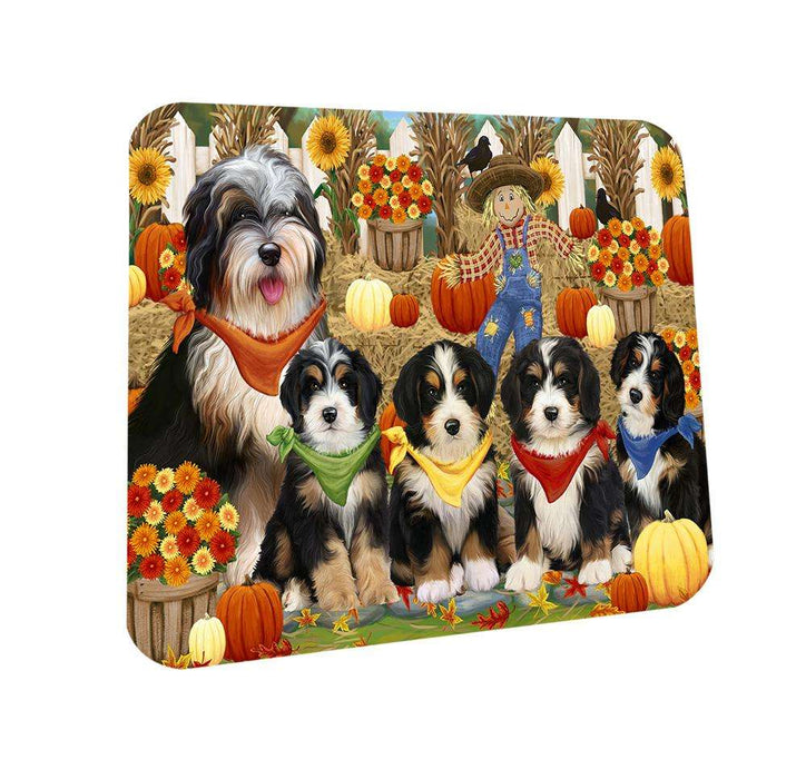 Fall Festive Gathering Bernedoodles Dog with Pumpkins Coasters Set of 4 CST50737